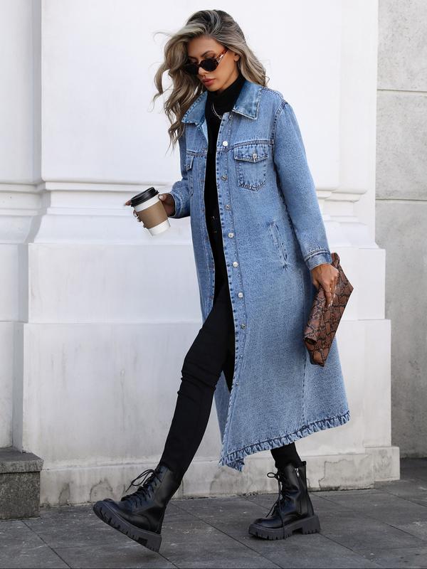 Veste en jean boutonnée pour femme – Élégante et décontractée, manches longues, idéale pour le printemps et l’automne. Parfaite pour un usage quotidien.